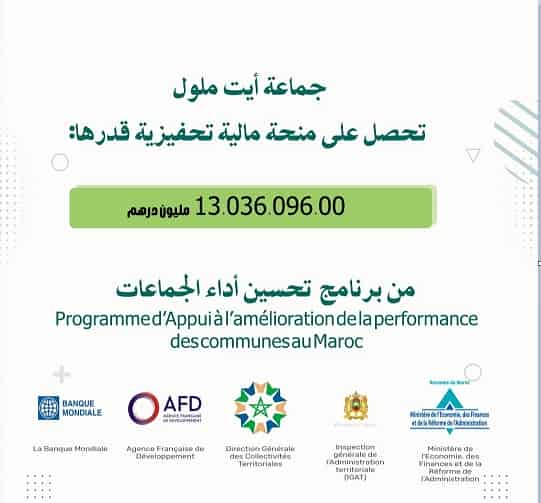 في إطار الحكامة الجيدة لها، برنامج تحسين أداء الجماعات الترابية يخصص منحة تحفيزية بقيمة 13 مليون درهم لجماعة أيت ملول